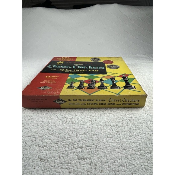 E.S. Lowe Co. Tournament Plastic Chess'n Checkers #802 w/Lifetime Board Vtg 60's - Picture 5 of 13